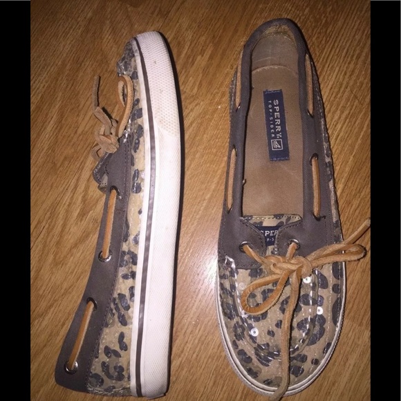 SPERRY 4.5 M Top-Sider Leopard Clear SEQUINS - Picture 1 of 6